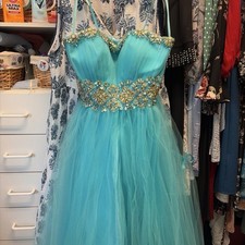 Blue Tulle Beaded Sequin Sweetheart Corset Lace-Up Long Formal Gown S 5380
