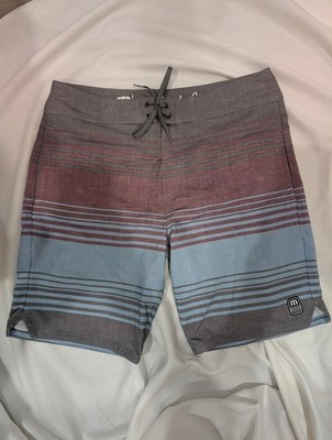 Travis Matthew Gray Red Blue Swim Trunks Stretch Summer Shorts [Mens Size 32]