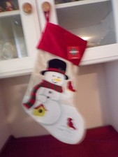 SNOWMAN Cardinal Christmas Stocking VELVET 3Dw Felt 18  NEW