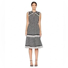 Kate Spade New York Plains Ditsy Ruffled Tiered Dress Black Floral Midi A line S