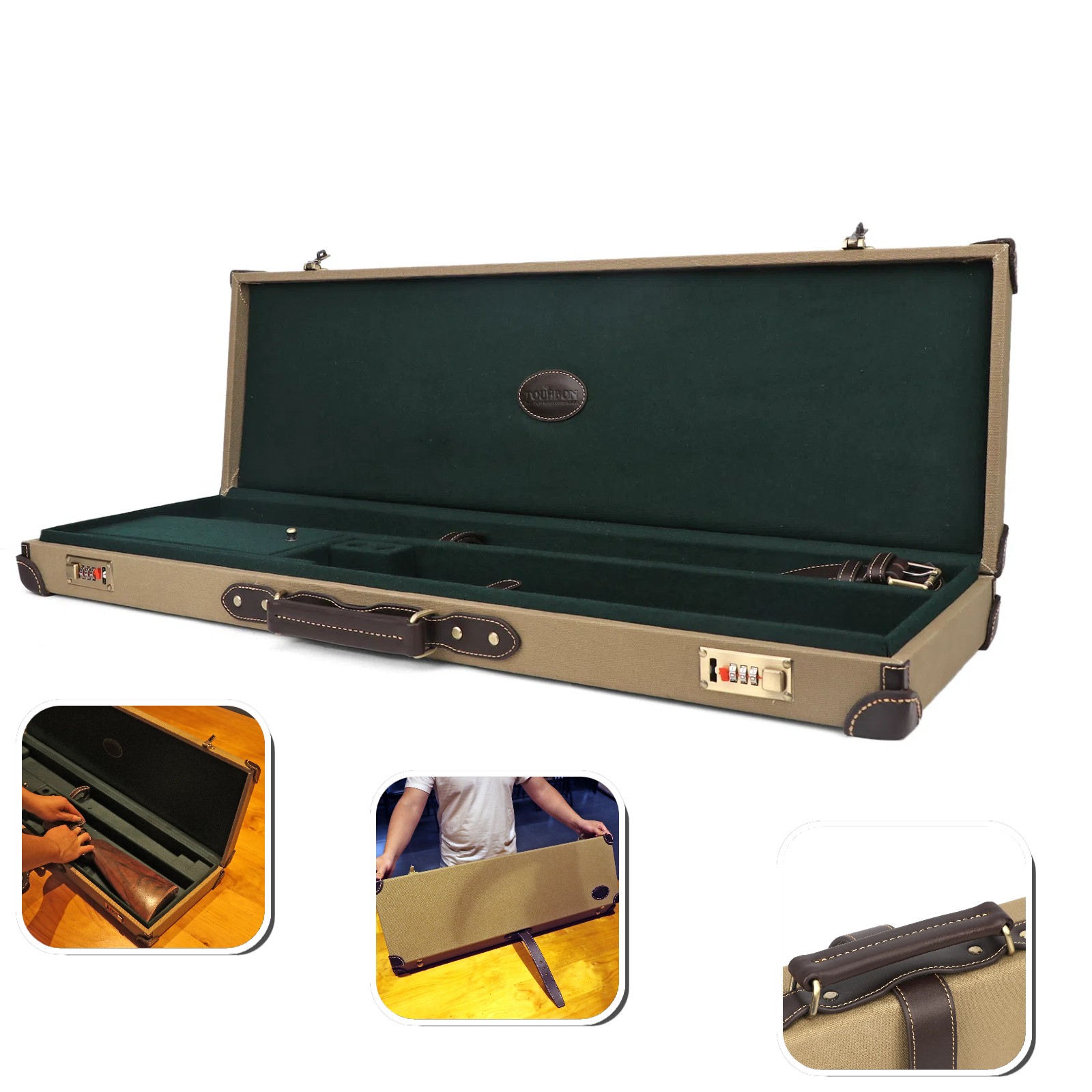 TOURBON Gun Hard Case Breakdown Barrel Shotgun Storage Box Lockable-Green Canvas