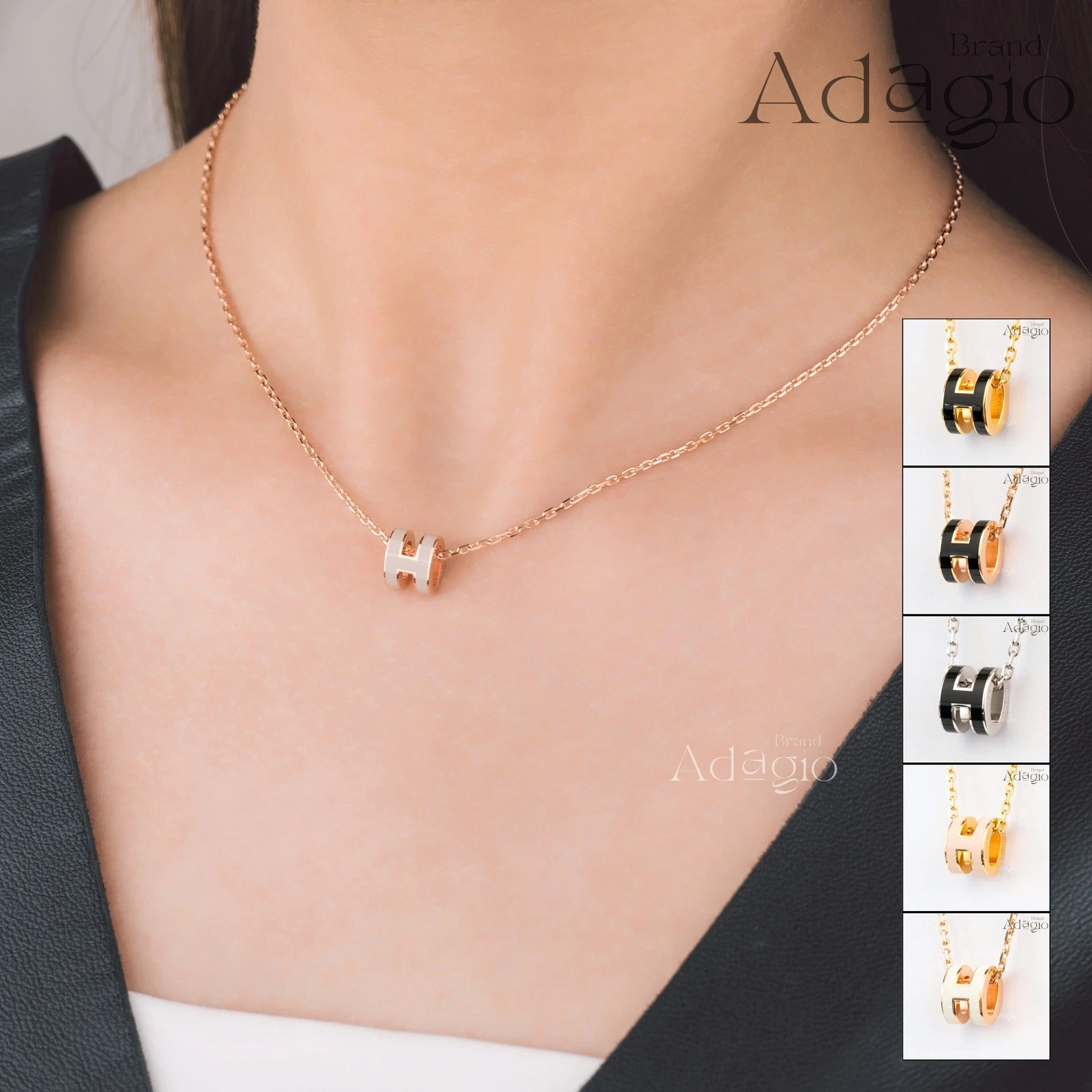 HERMÈS Hermes Pop H Mini Collana Frassino Marrone Lasse Nero Rosa Oro Bianco Argento