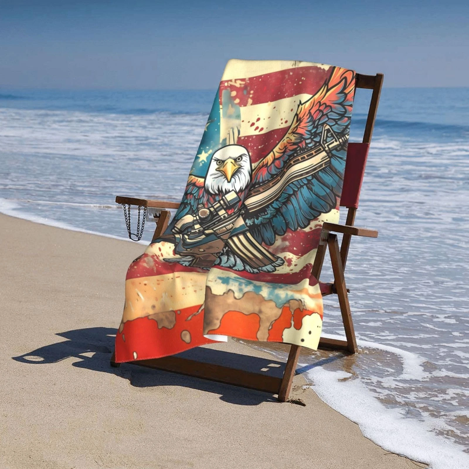 Patriotic Bald Eagle Beach Towel 31inx51in, American Flag Sand-Free Microfibe...