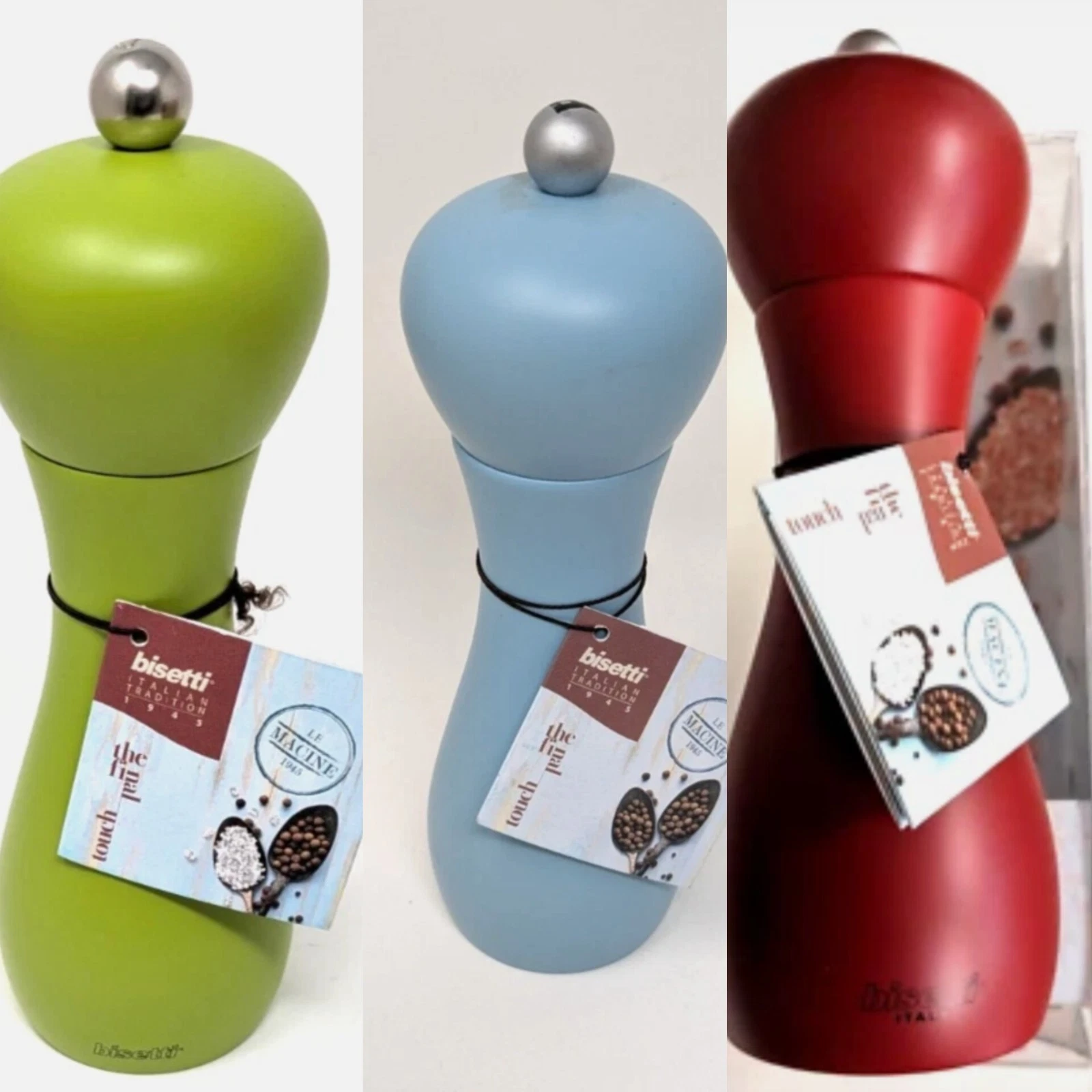 Bisetti Italy Rimini 18cm Salt / Pepper Mill Grinder Lacquered Beechwood