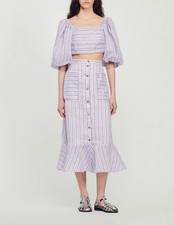 Sandro Paris Damen Maxirock Gestreift Lila Le...