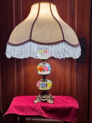 1978 Maude & Bob St Clair 3 Ball Floral Art Glass Lamp 2 Signed RARE