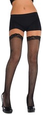 Amscan Black Fishnet Thigh Highs with Elegant Lace Top - Adult Standard Size