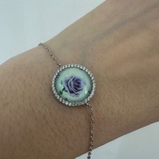Glow in the Dark Purple Rose Bracelet Silver Chain Luminous Flower Pendant Gift