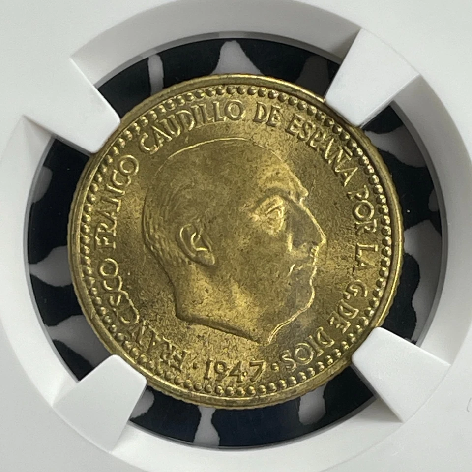 1947 (52) Spain 1 Peseta NGC MS64 Lot#G831 Choice UNC! - Image 2 of 3