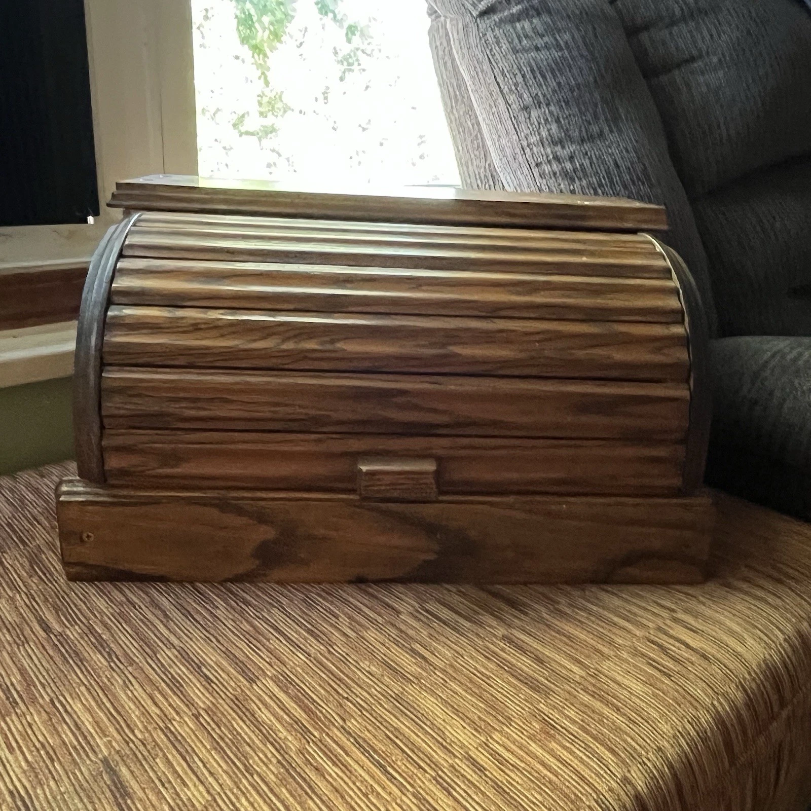Vintage Roll Top Solid Oak Handmade Breadbox Farmhouse Style. Beautiful!