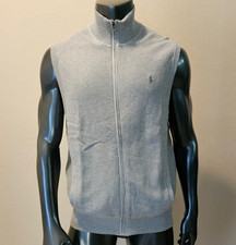 Polo Ralph Lauren Full Zip Mock Neck Sweater Vest Pockets XL Grey wPony NWT 125