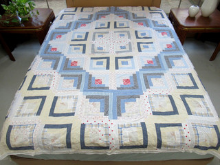 Vintage Machine Pieced Antique Cotton & Feed Sack LOG CABIN Quilt TOP; 84"x74"