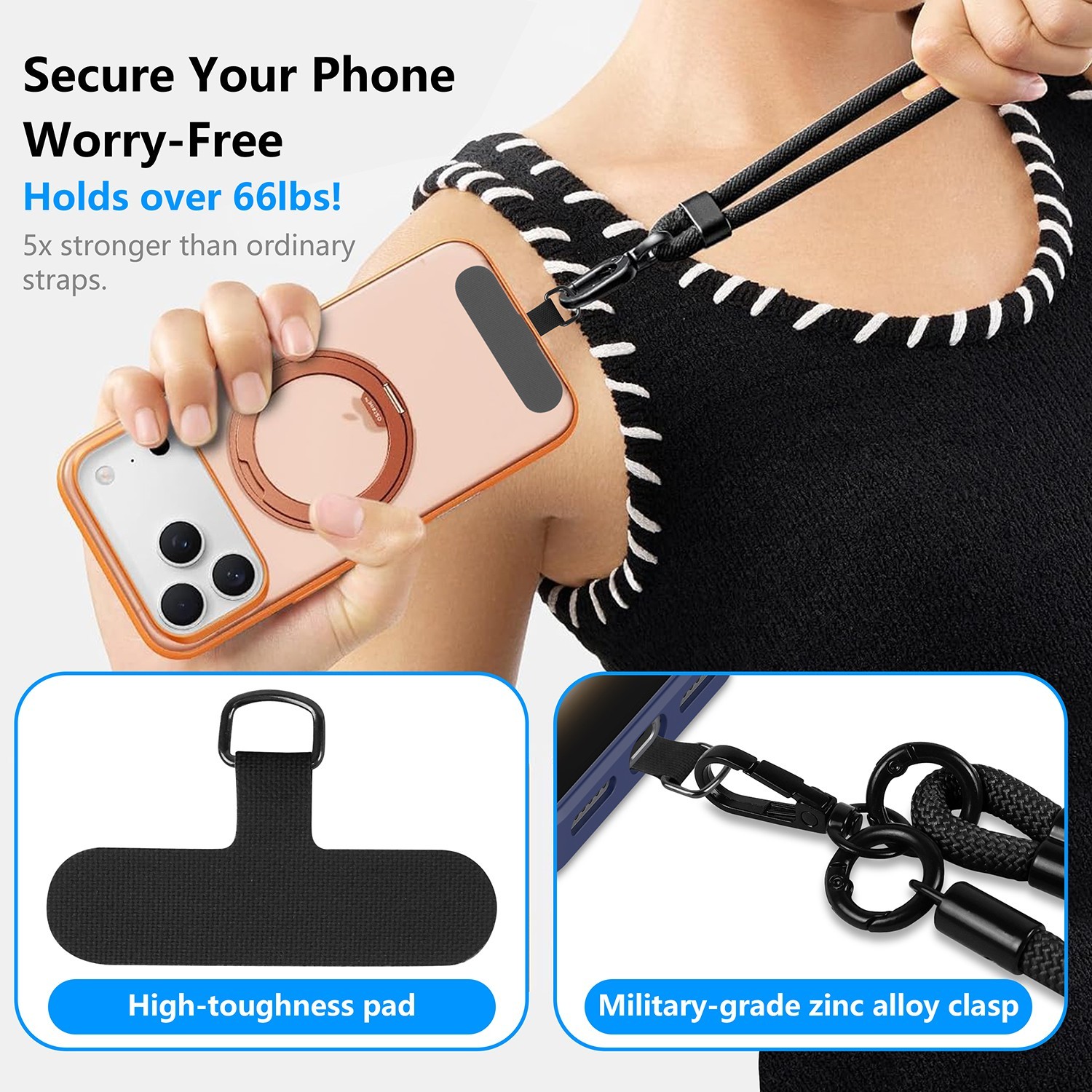 2 Pack Cell Phone Lanyard Crossbody Adjustable Neck Strap with 2 Pc Tether Tabs