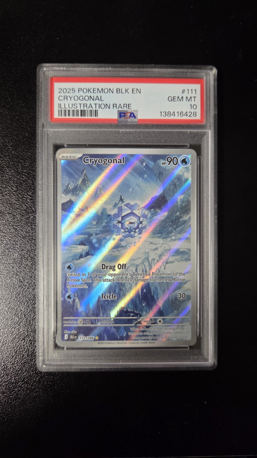 PSA 10 Cryogonal Black Bolt 111/086 Illustration Rare 