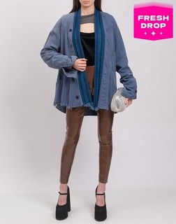 PVP €2140 GREG LAUREN Chaqueta Denim Talla 4/XL Azul Deshilachado Hecha en EE. UU.