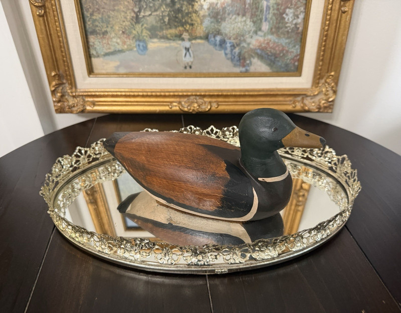 Hand Carved Wooden Mallard Duck - Brown Black Tan - 1pc 
