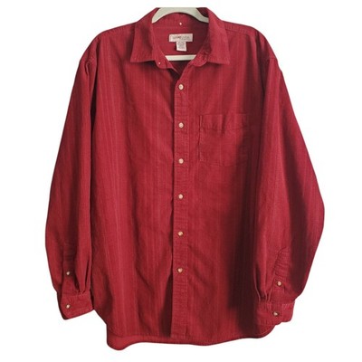 Sun River Mens XL Deep Red Striped Western Corduroy Long Sleeve Button Up