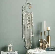 Art Moon Owl Macrame Woven Wall Hanging Tapestry Boho Chic Bohemian Home Decor