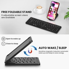 Mini Foldable Bluetooth Wireless Keyboard with Stand Sync up to 3 Devices ,Ultr