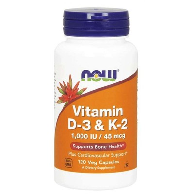 Now Foods Vitamin D3 1000 IU und K2 45 µg 120 Kapseln