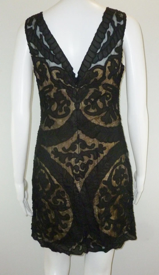 Yoana Baraschi Dress 100% Silk Illusion Inset Lined Black Beige 4 Cocktail Party - Image 2 of 3