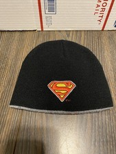 Superman Beanie Hat Black With Comic Print Virtis DC Comics One Size Fits All