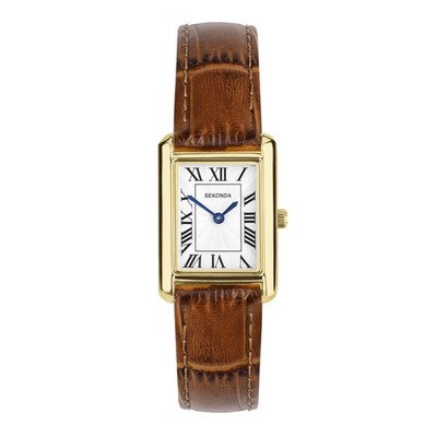 Sekonda Classic Damen 22mm Colette Uhr in Gold mit braunem Lederarmband
