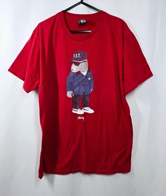 Vintage STUSSY Print Kurzarm T-Shirt Medium Herren Rot 