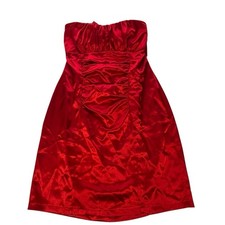 Fredericks of Hollywood Satin Strapless Dress Red Ruched Mini 6 Cocktail Vintage