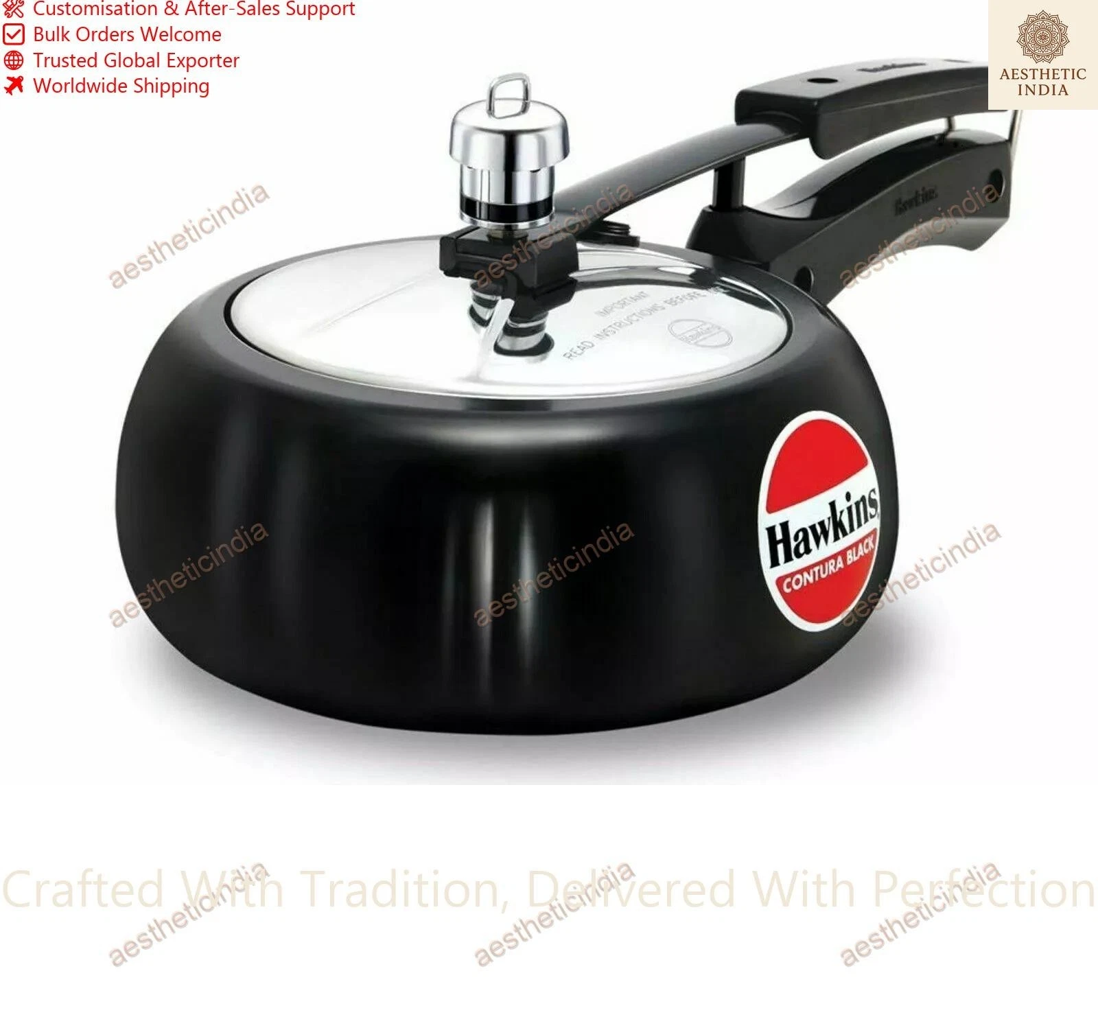 Hawkins Pressure Cooker 2 Liters Contura Hard Anodised Aluminium Black