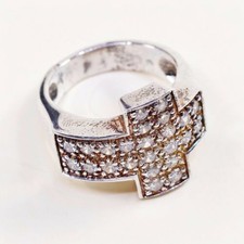 Sz 11.25, Vtg Sterling silver handmade ring, 925 silver Cross band W/ Crystal