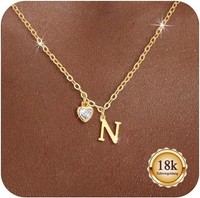 Buchstaben Kette 18K Vergoldet Zirkon Herz AnhäNger A-Z Schmuck Geschenk Damen