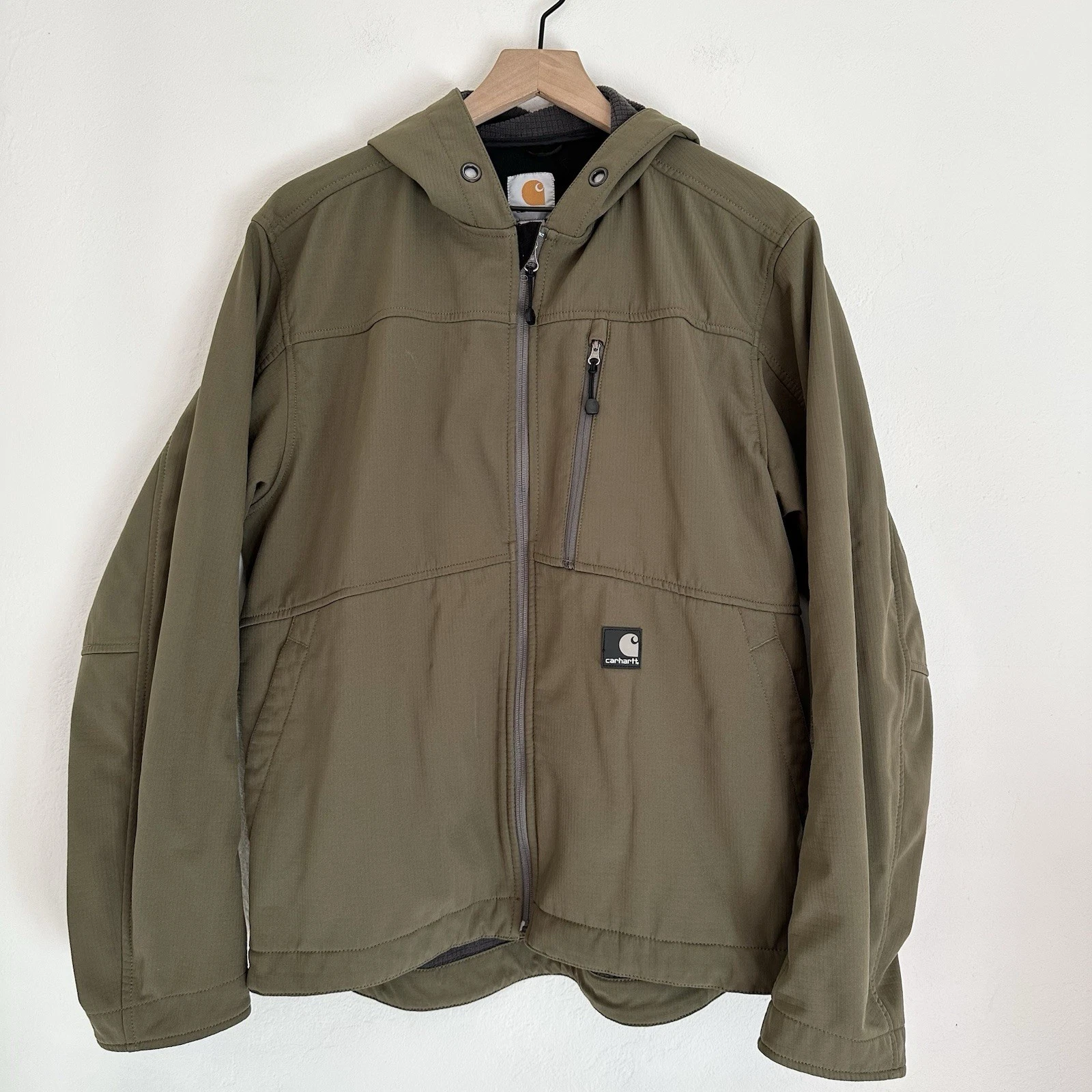 Carhartt Soft Shell Jacket Men’s Medium Green Fleece Lined Hooded J251 outdoors