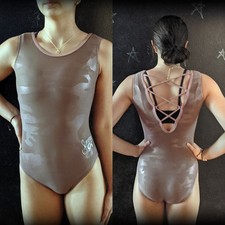 GK Simone Biles Gymnastics Leotard Open Back Rose Gold Camo Foil Size AS
