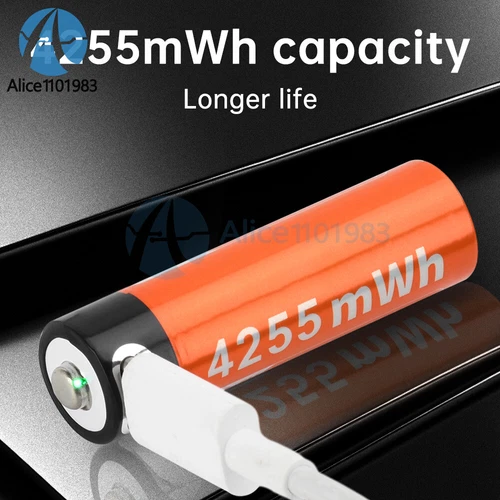 AAA or AA Battery Rechargeable USB Type-C Li-Ion 1.5V 1100mWh 3400mWh 4255mWh