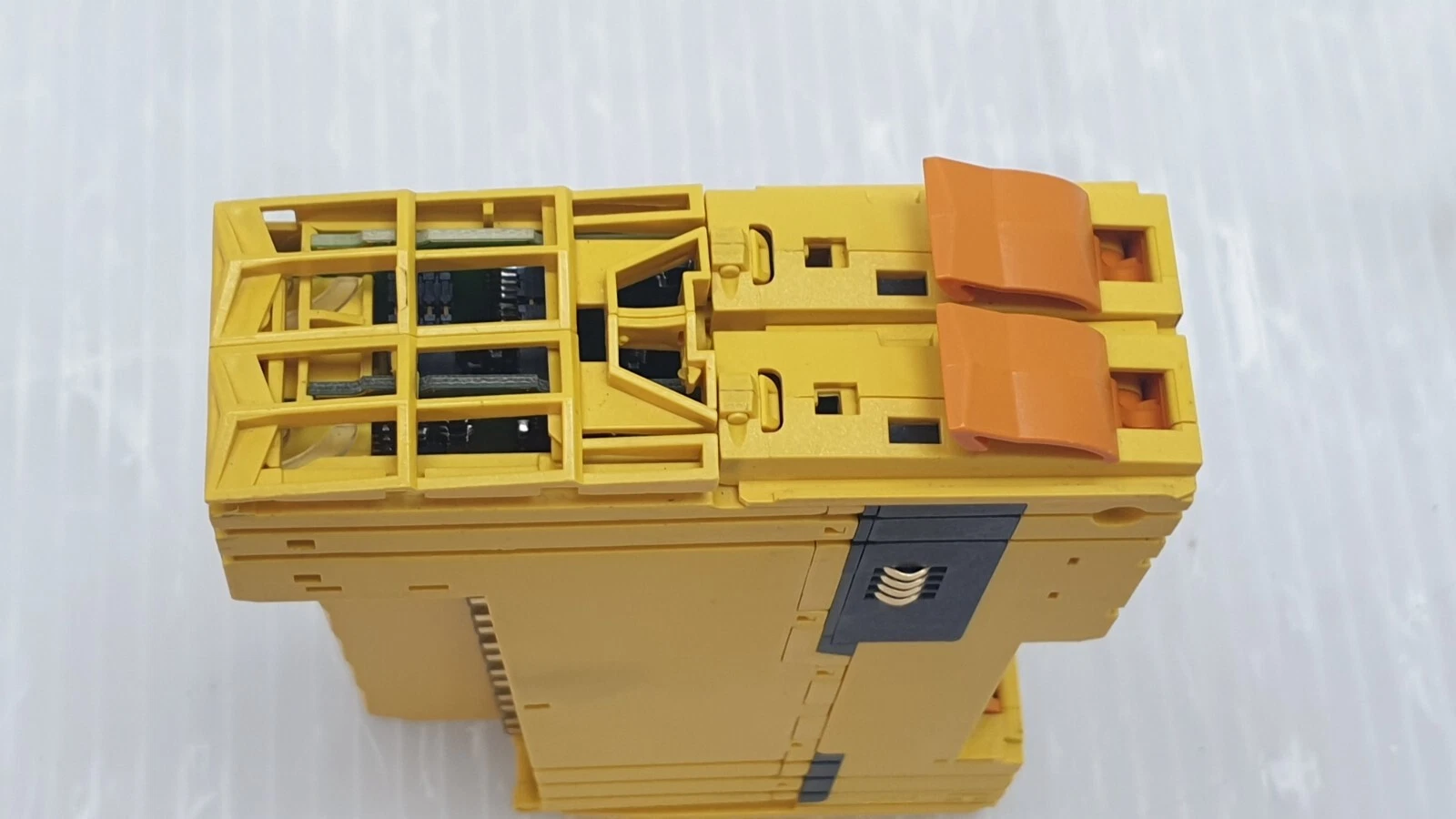 Top of the X20 SafeIO module showing the circuit board through the vents