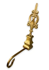 Solid Metal Gold-Tone 11" Stocking Hanger French Scroll Fleur Christmas Long Arm