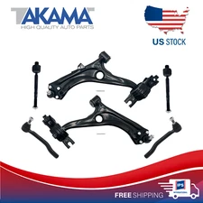 6 Pcs Front suspension Lower Control Arm + Tie Rod Ends for 16-21 HONDA CIVIC