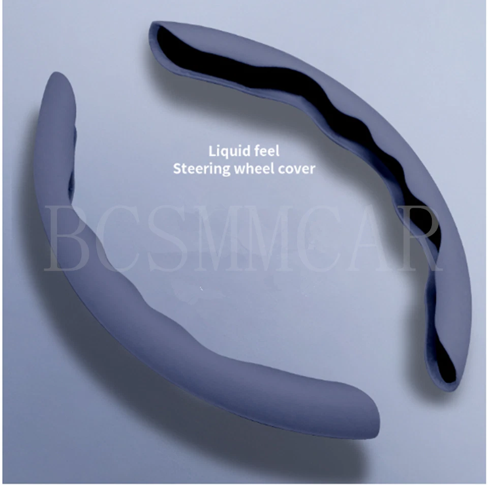 Car Steering Wheel Cover Gray PU Leather Anti-slip Accessories Fit For 37-38CM — 第 3/4 张图片