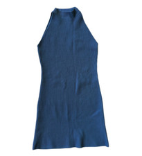 Good American Ribbed Mini Dress Mock Neck Halter Dress Carbon Gray Size XL