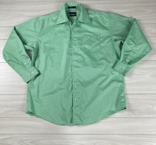 Nautica Wrinkle Free Oxford Shirt Size 17.5 34/35 Green Heavyweight Solid FLAW