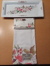 NEW 2pc ASHDENE Florabelle Tea Towel & Melamine Serving Tray Christmas Floral R6