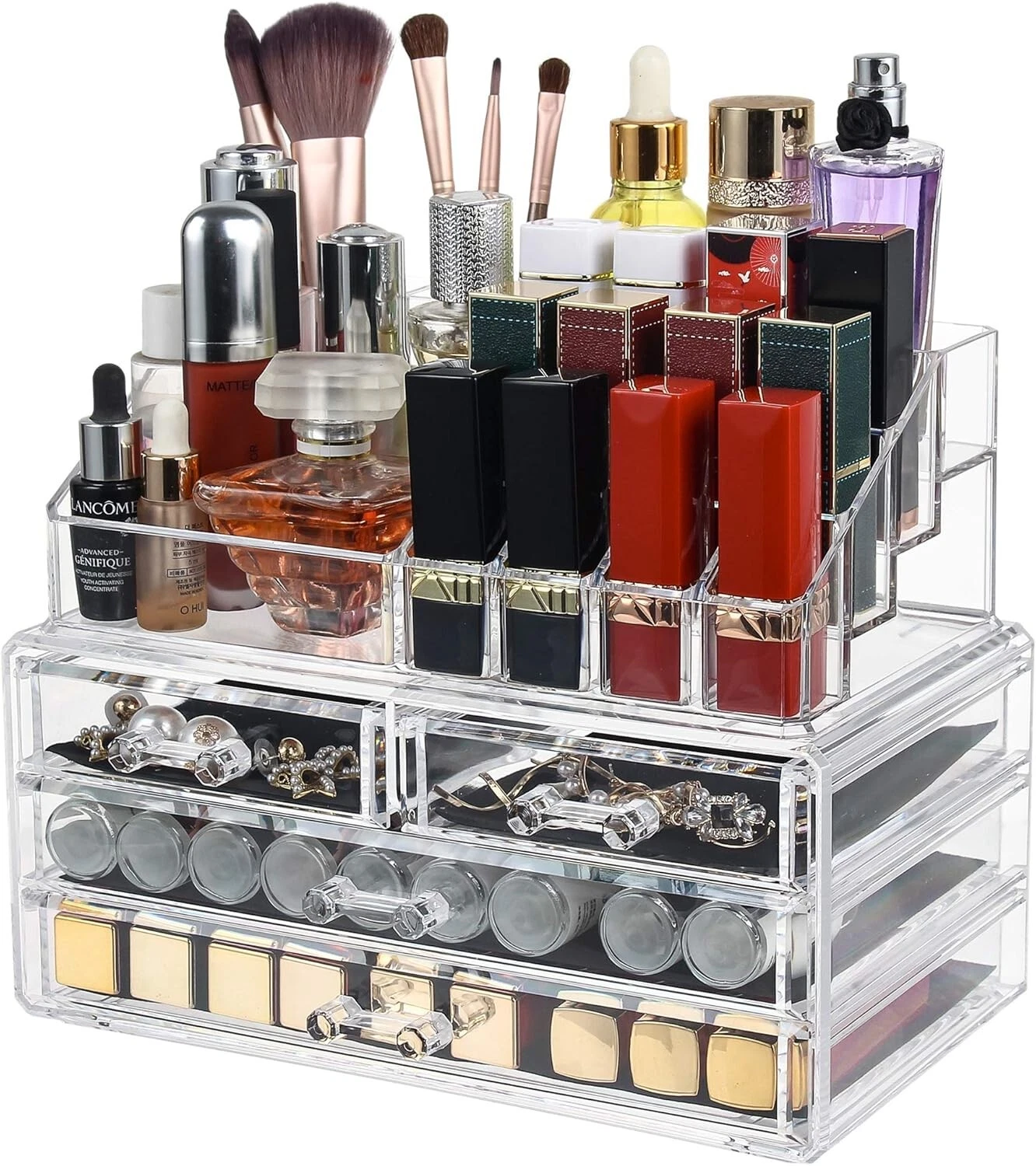 Clear Acrylic Cosmetic Organizer for Makeup, Jewelry, Lipstick – Desktop Storage