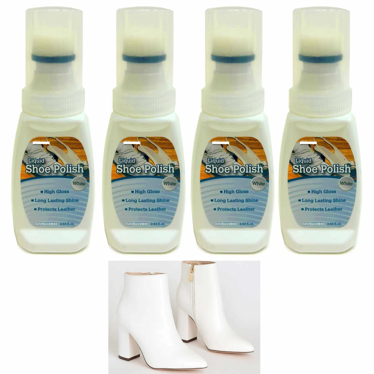 4 Pc White Shoe Polish Liquid High Gloss Quick Shine Long Lasting Leather  Boots