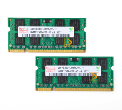 2pcsHynix 2x4GB 2Rx8 PC2-5300S DDR2 667Mhz 200Pin RAM Memory Laptop 1.8V SO-DIMM