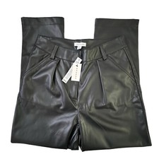 Topshop Pants Size 8 Black Faux Leather Pleated Front High Rise Womens Stretch