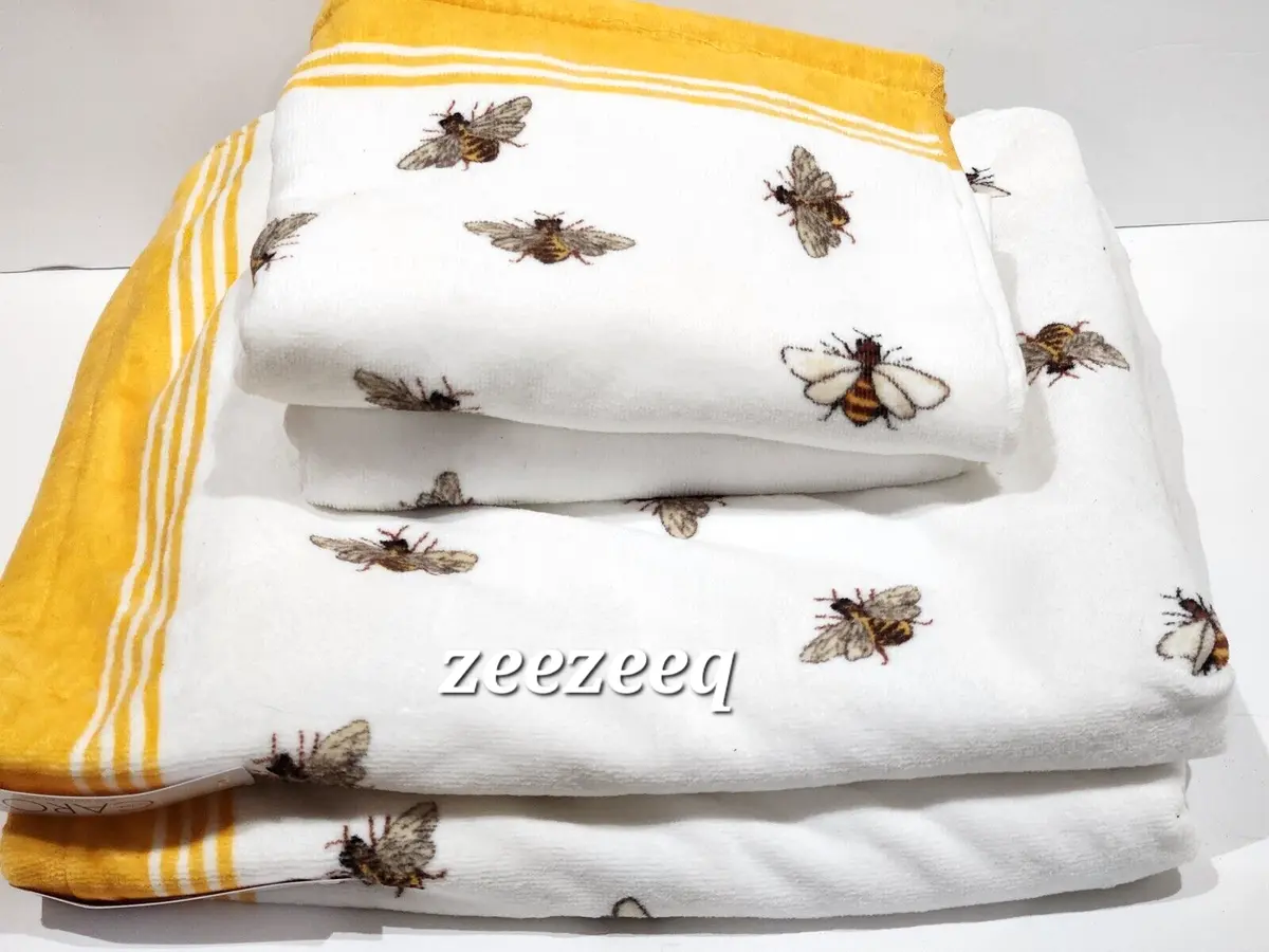 4pc Caro Home Bumble Bees Yellow White Honey Bees Bath Towels & Hand Towels  Set