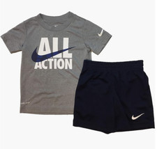 Nike Boy s Dri-Fit T-Shirt Shorts 2 Piece Set 3T and 4T, Obsidian/White