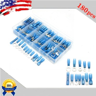 180pcsBlue Heat Shrink Wire Connectors Assortment CrimpTerminals Marine Case Kit