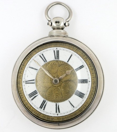 Antique Pocket Watch - Silver pair cases, verge, motto dial, Rye, 1868